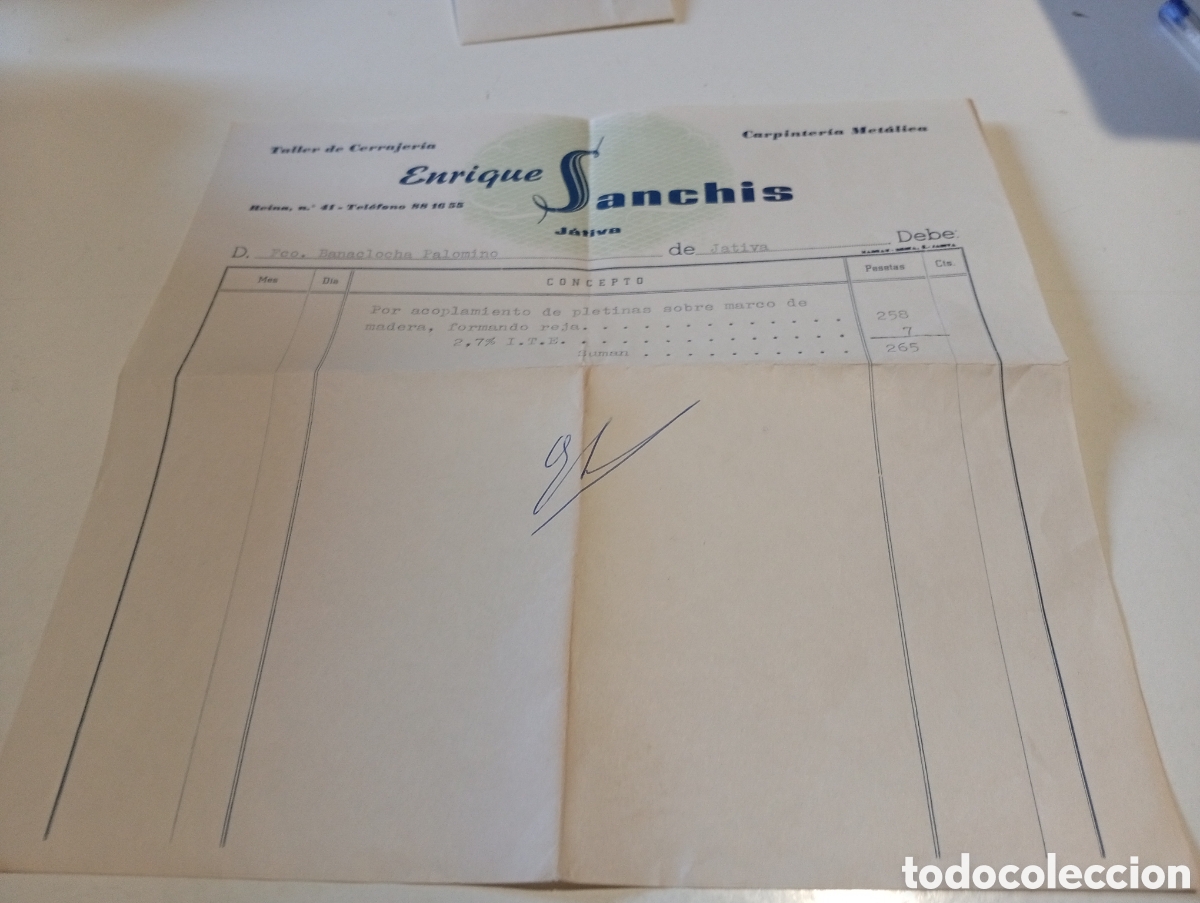 Facturas antiguas: Factura taller de cerrajer&iacute;a Enrique Sanch&iacute;s, J&Aacute;TIVA