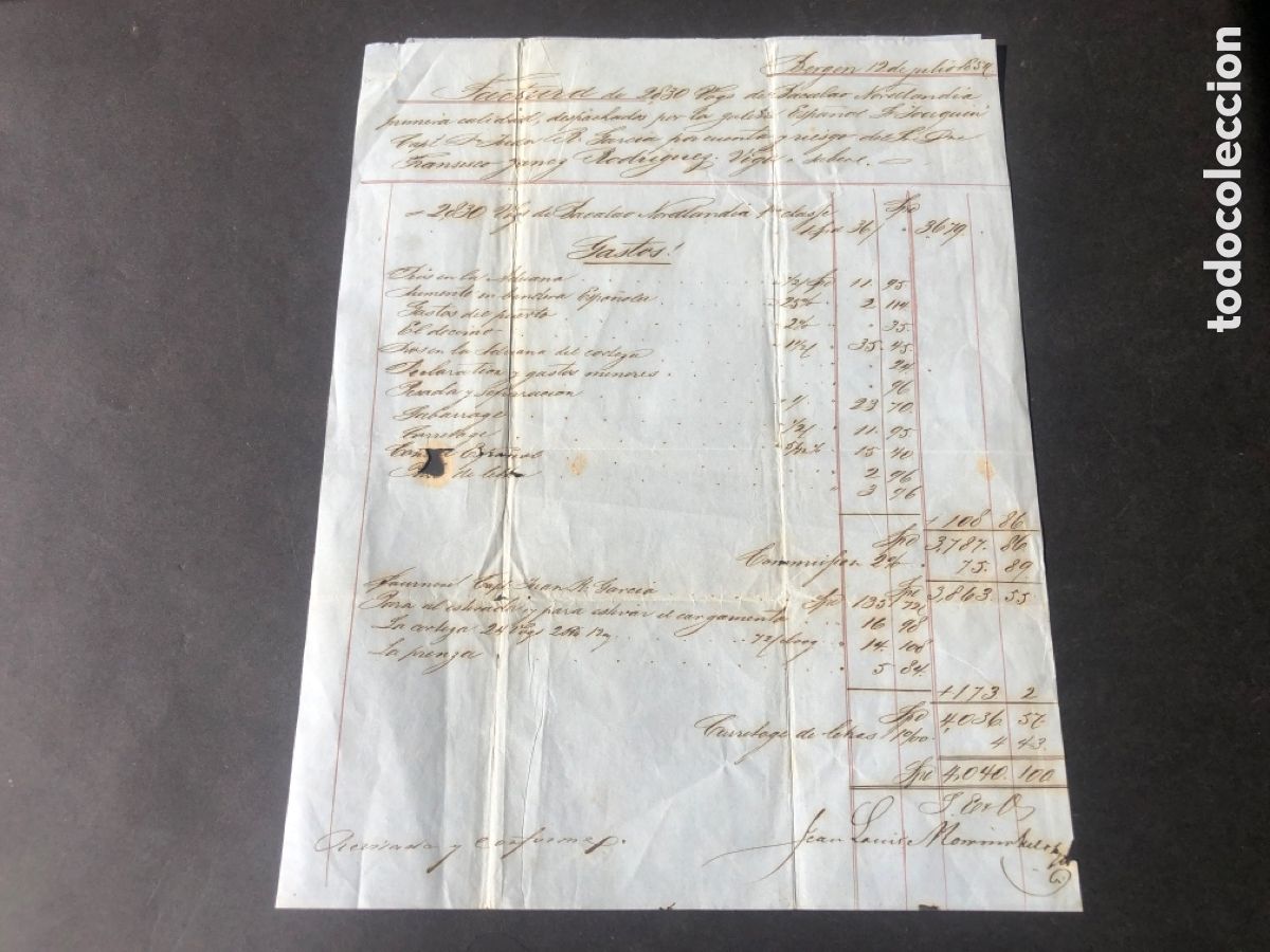 Facturas antiguas: Antigua factura por fletes y venta bacalao Goleta San Joaquin consignatario YA&Ntilde;EZ VIGO