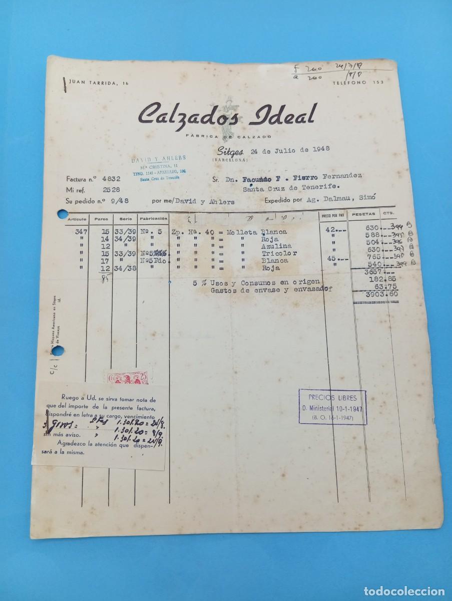 Facturas antiguas: FACTURA. SITGES, BARCELONA. 1948. FABRICA DE CALZADO. CALZADOS IDEAL. 2 HOJAS.