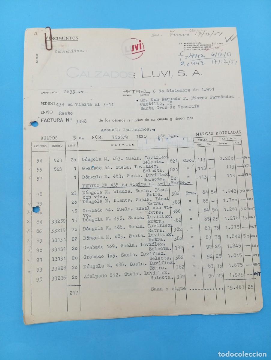 Facturas antiguas: FACTURA. PETREL, ALICANTE. 1951. LUVI. CALZADOS LUVI, S. A. 2 HOJAS.