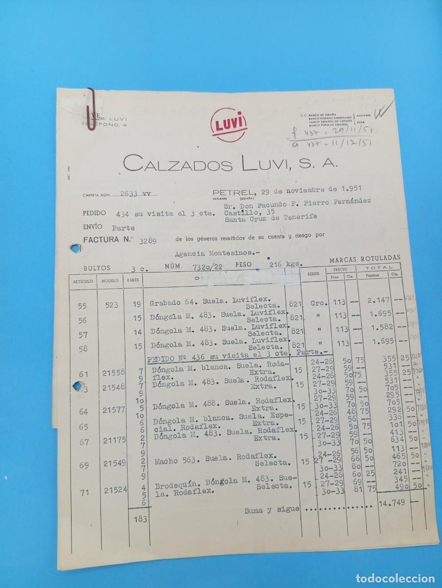 Facturas antiguas: FACTURA. PETREL, ALICANTE. 1951. LUVI. CALZADOS LUVI, S. A. 4 HOJAS.