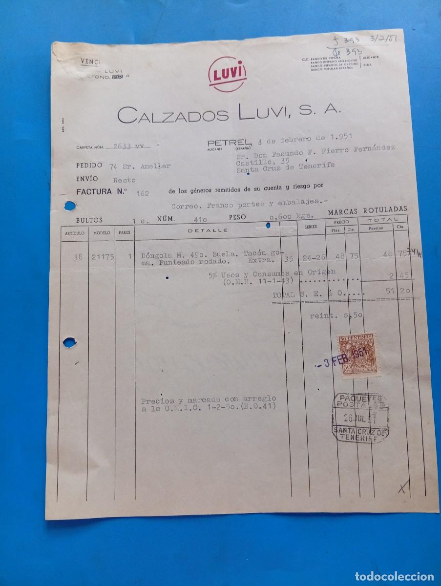 Facturas antiguas: FACTURA. PETREL, ALICANTE. 1951. LUVI. CALZADOS LUVI, S. A.