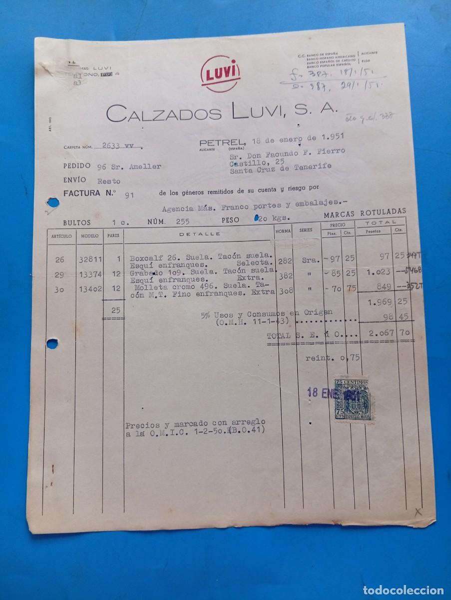 Facturas antiguas: FACTURA. PETREL, ALICANTE. 1951. LUVI. CALZADOS LUVI, S. A.