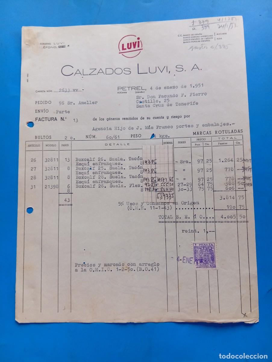 Facturas antiguas: FACTURA. PETREL, ALICANTE. 1952. LUVI. CALZADOS LUVI, S. A.