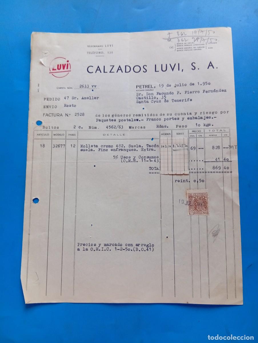 Facturas antiguas: FACTURA. PETREL, ALICANTE. 1950. LUVI. CALZADOS LUVI, S. A.