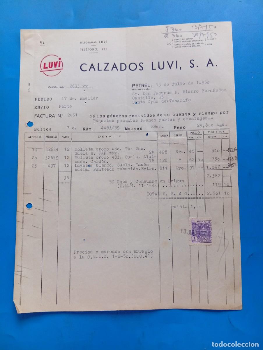 Facturas antiguas: FACTURA. PETREL, ALICANTE. 1950. LUVI. CALZADOS LUVI, S. A.