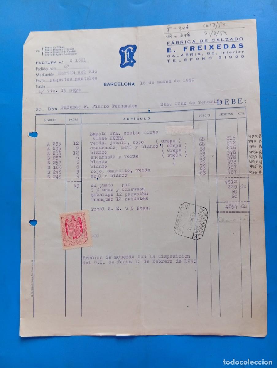 Facturas antiguas: FACTURA. BARCELONA. 1950. FABRICA DE CALZADO. E. FREIXEDAS.