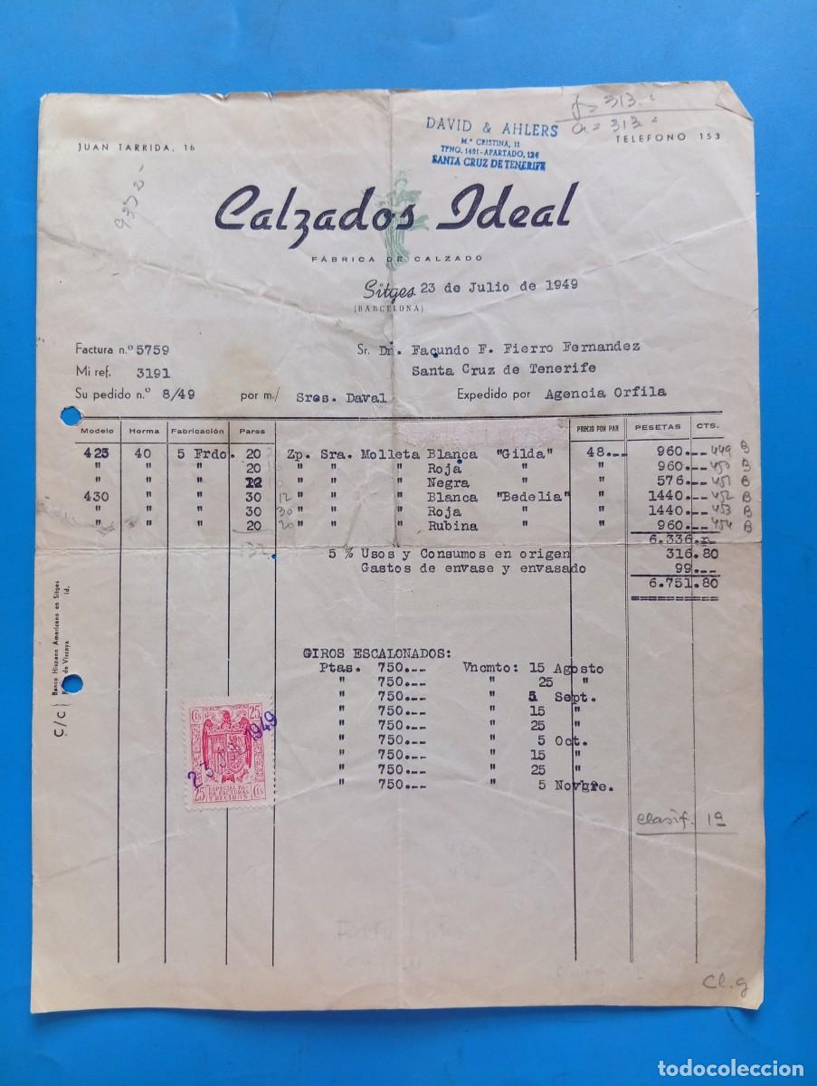 Facturas antiguas: FACTURA. SITGES, BARCELONA. 1949. FABRICA DE CALZADO. CALZADOS IDEAL.