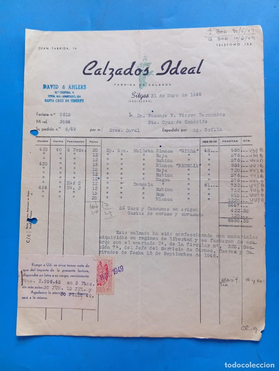 Facturas antiguas: FACTURA. SITGES, BARCELONA. 1949. FABRICA DE CALZADO. CALZADOS IDEAL.