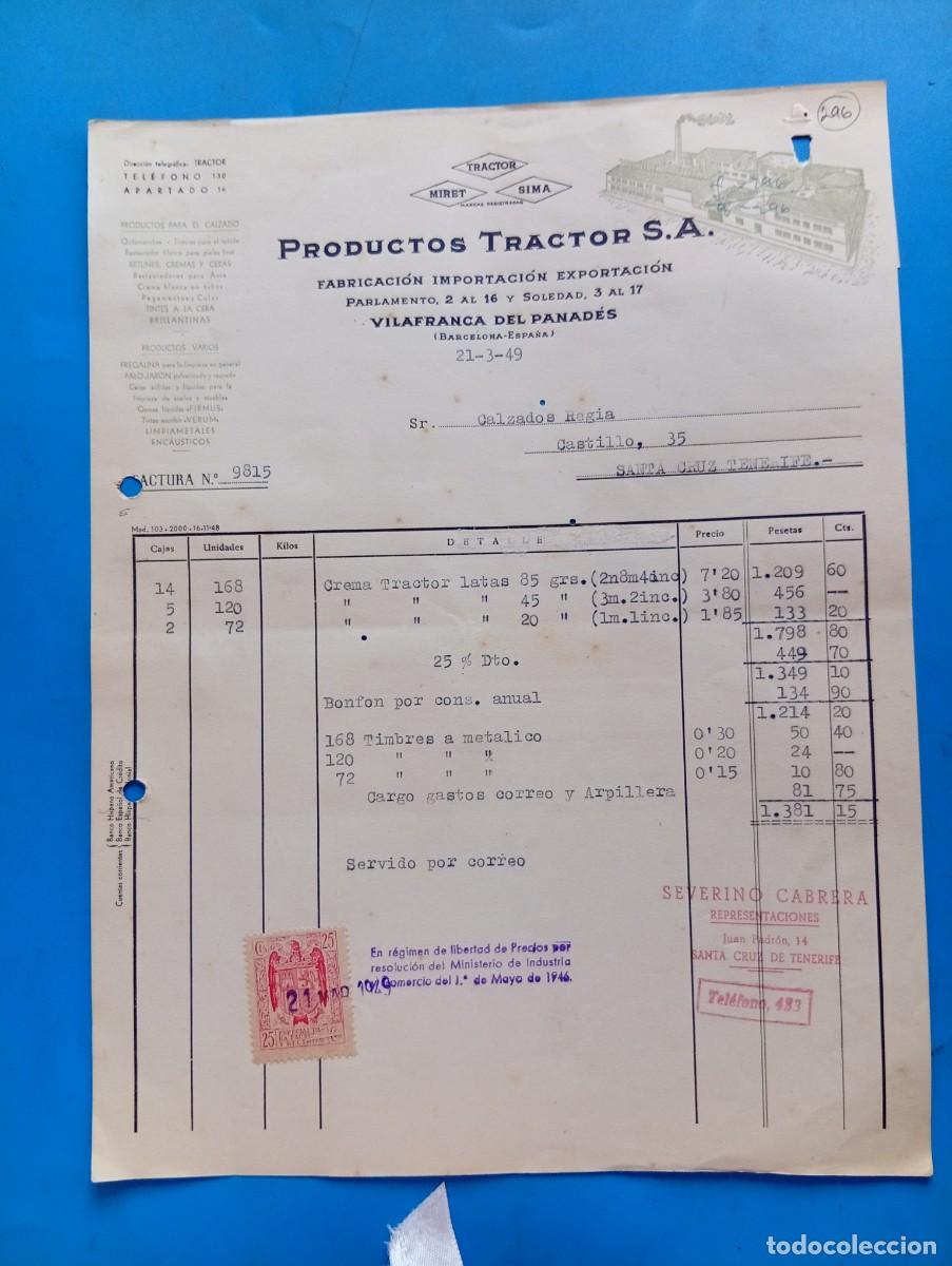 Facturas antiguas: FACTURA. VILLAFRANCA DEL PANADES, BARCELONA. 1949. PRODUCTOS TRACTOR S.A.