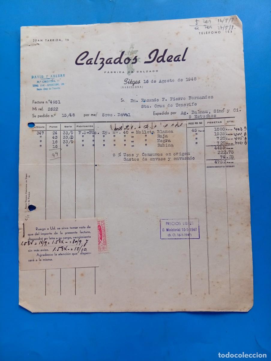 Facturas antiguas: FACTURA. SITGES, BARCELONA. 1948. FABRICA DE CALZADO. CALZADOS IDEAL.