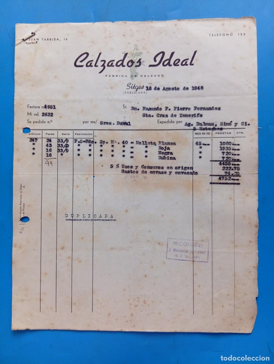 Facturas antiguas: FACTURA. SITGES, BARCELONA. 1948. FABRICA DE CALZADO. CALZADOS IDEAL.