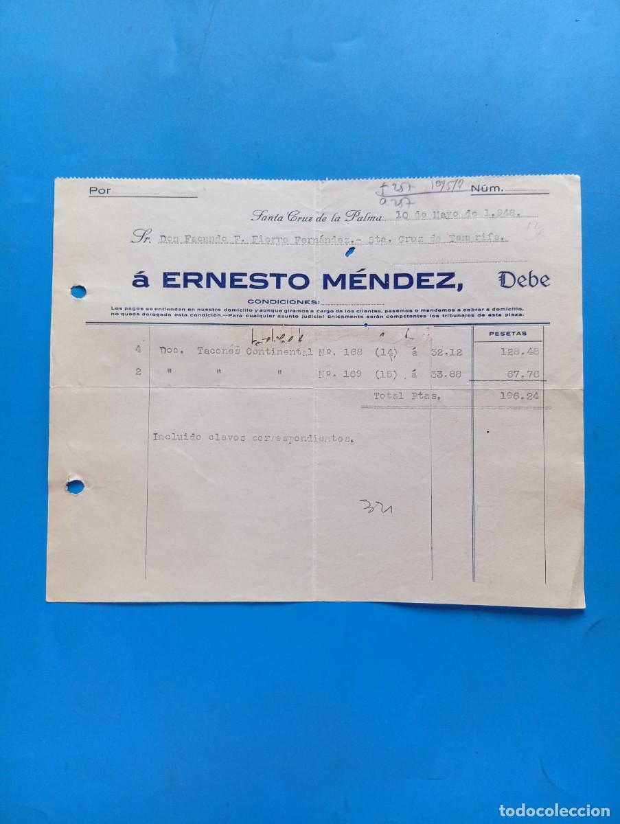 Facturas antiguas: FACTURA. SANTA CRUZ DE LA PALMA. 1948. ERNESTO MENDEZ.