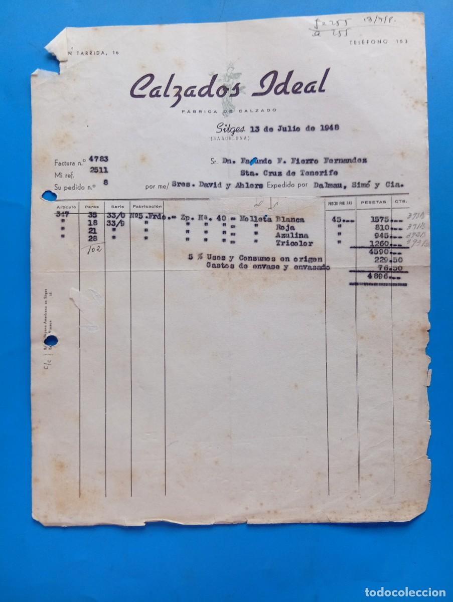 Facturas antiguas: FACTURA. SITGES, BARCELONA. 1948. FABRICA DE CALZADO. CALZADOS IDEAL.