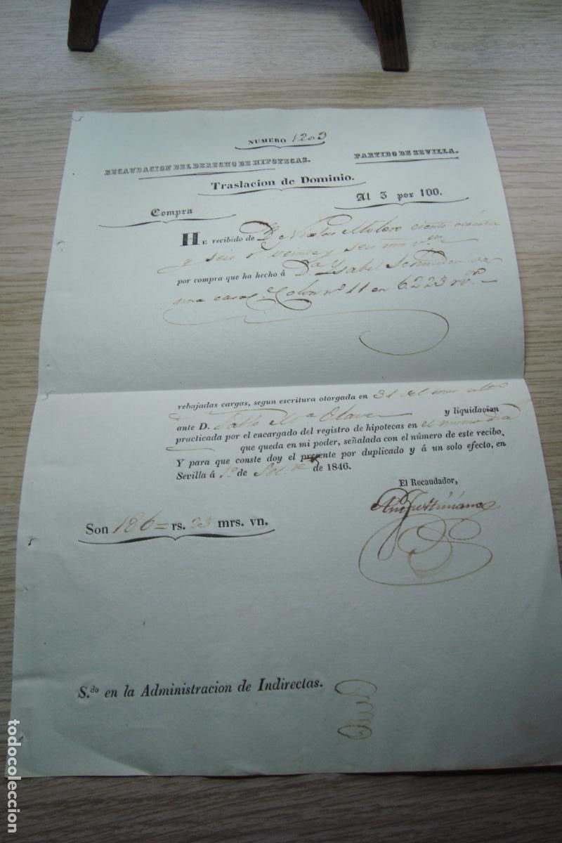 Facturas antiguas: ANTIGUO RECIBO RECAUDACION DERECHO HIPOTECAS. NICOLAS MOLERO. SEVILLA 1846