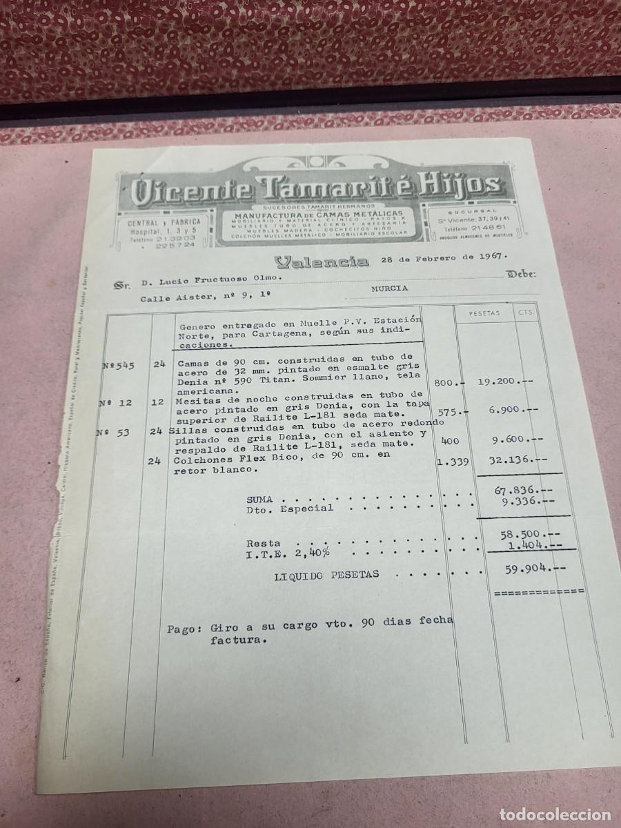 Facturas antiguas: ANTIGUA FACTURA TAMARIT E HIJOS CAMAS METALICAS VALENCIA 1967