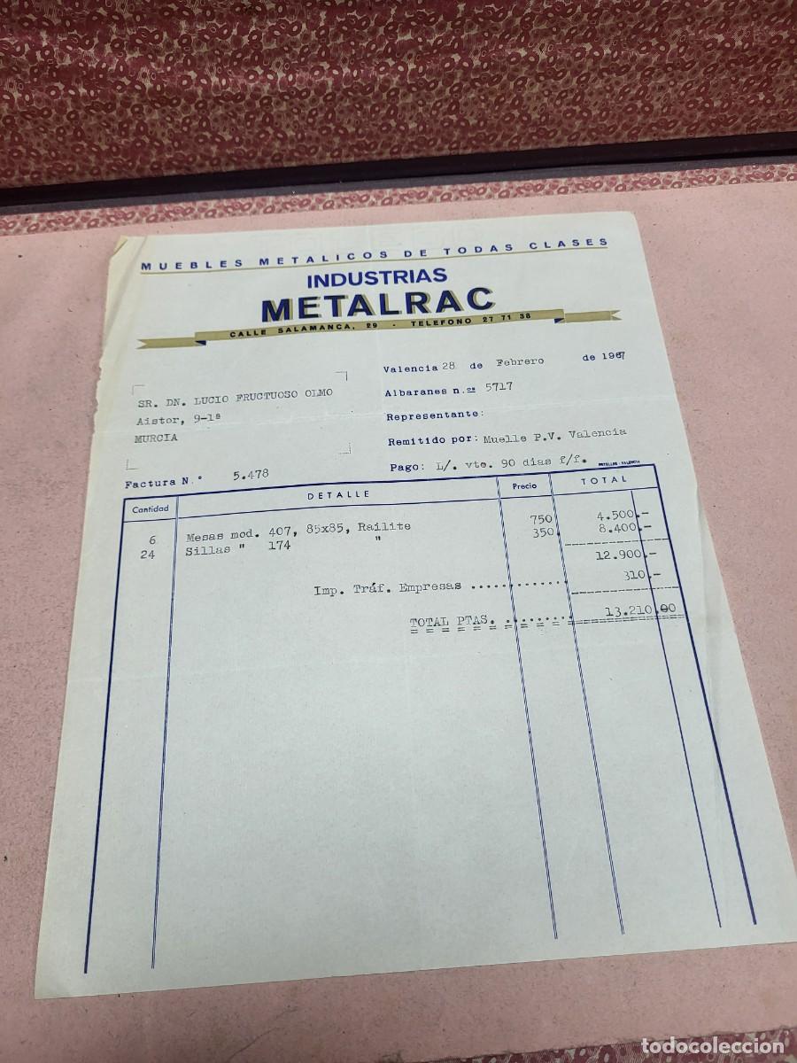 Facturas antiguas: ANTIGUA FACTURA MUEBLES METALICOS INDUSTRIAS METALRAC VALENCIA 1967