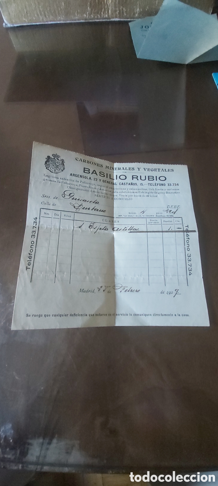 Facturas antiguas: FACTURA CARBONES MINERALES Y VEGETALES. BASILIO RUBIO. 1929