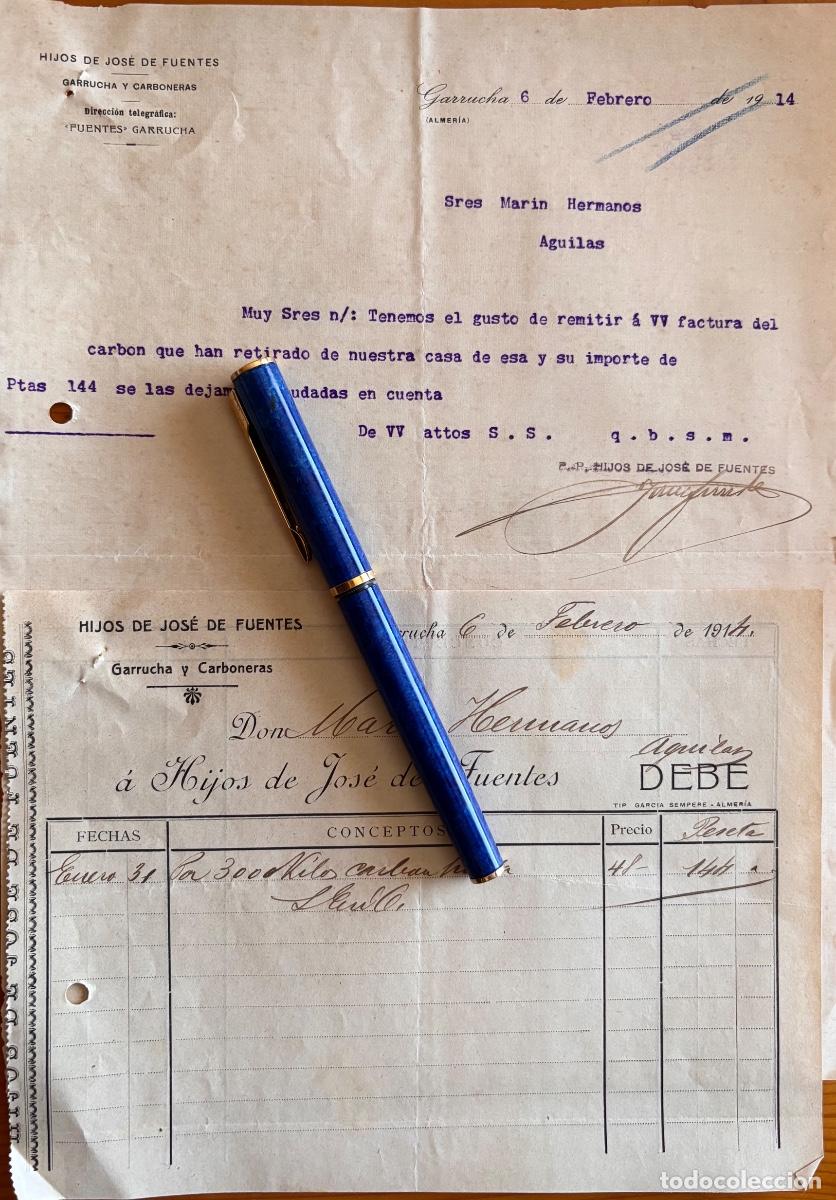 Facturas antiguas: GARRUCHA- CARBONERAS- ALMERIA- HIJOS DE JOSE DE FUENTES- FACTURA Y CARTA- 1914