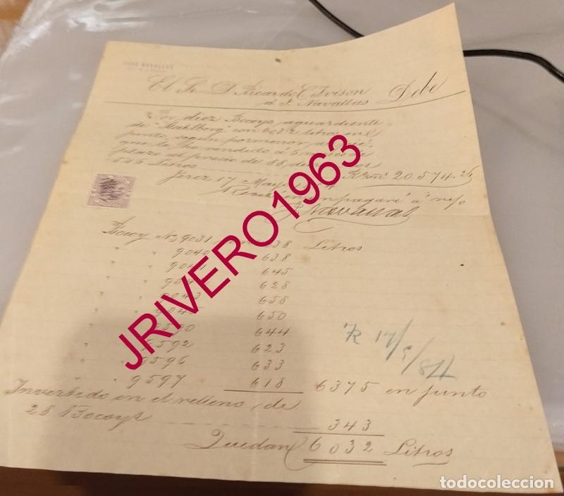 Facturas antiguas: JEREZ DE LA FRONTERA, 1884, FACTURA POR 20 BOVOYES DE AGUARDIENTE