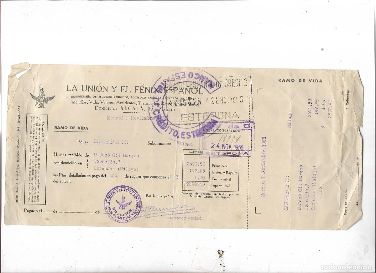 Facturas antiguas: LA UNION Y EL FENIX ESPA&Ntilde;OL PARA J. GIL M- DE ESTEPONA