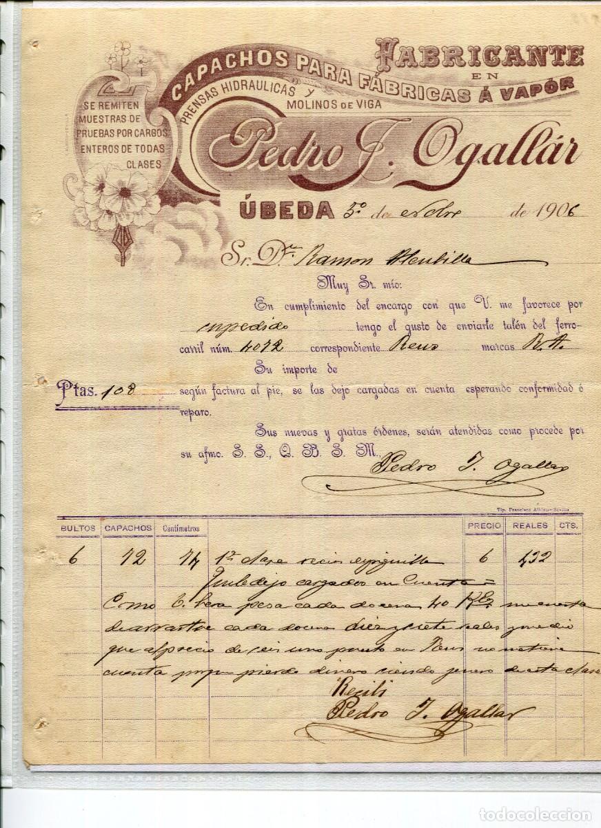 Facturas antiguas: &Uacute;BEDA-CAPACHOS PARA F&Aacute;BRICAS A VAP&Oacute;R-A&Ntilde;O 1906