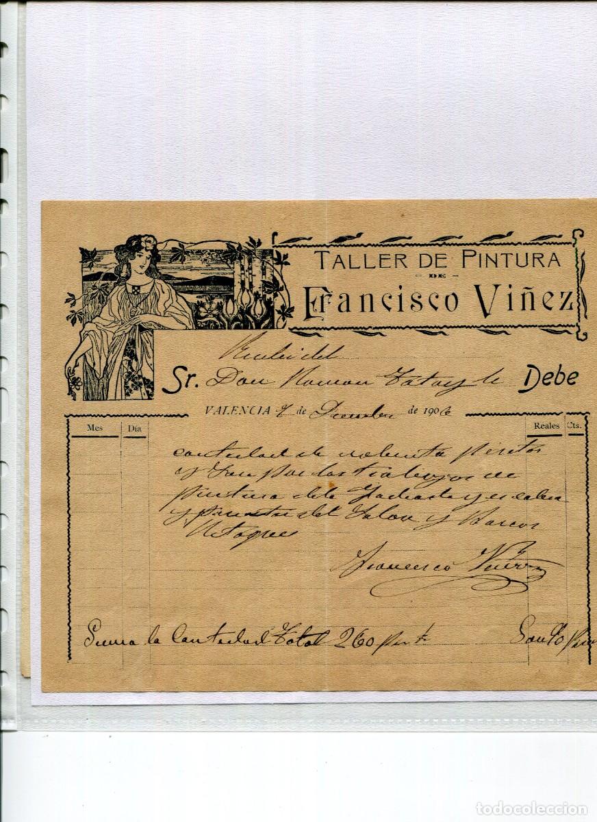 Facturas antiguas: VALENCIA-TALLER DE PINTURA F.VI&Ntilde;EZ-CARTA MODERNISTA-A&Ntilde;O 1906