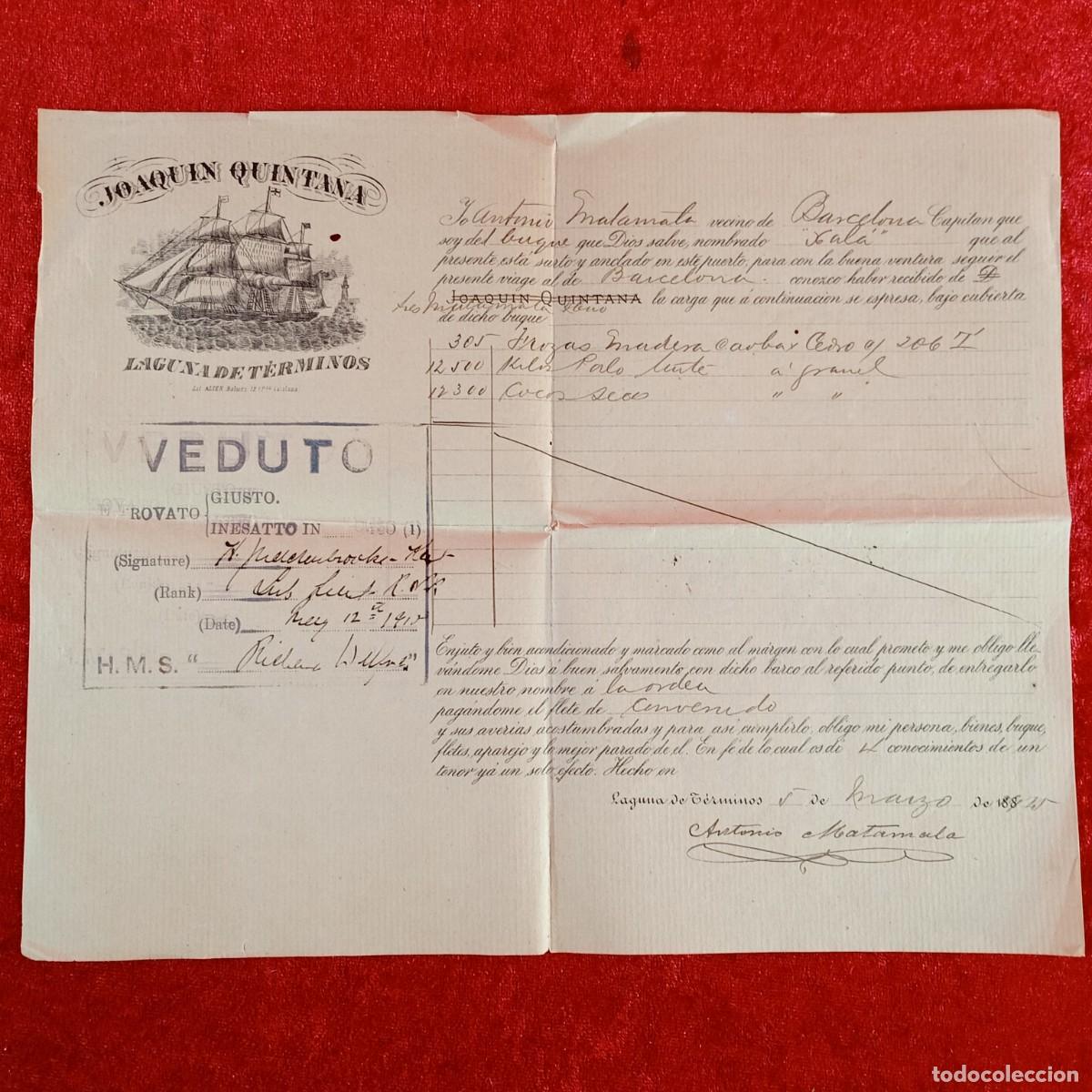 Facturas antiguas: FACTURA COMERCIAL - JOAQUIN QUINTANA LAGUNA DE T&Eacute;RMINOS - MATAMALA 1845 - BUQUES MERCANTILES / 3362