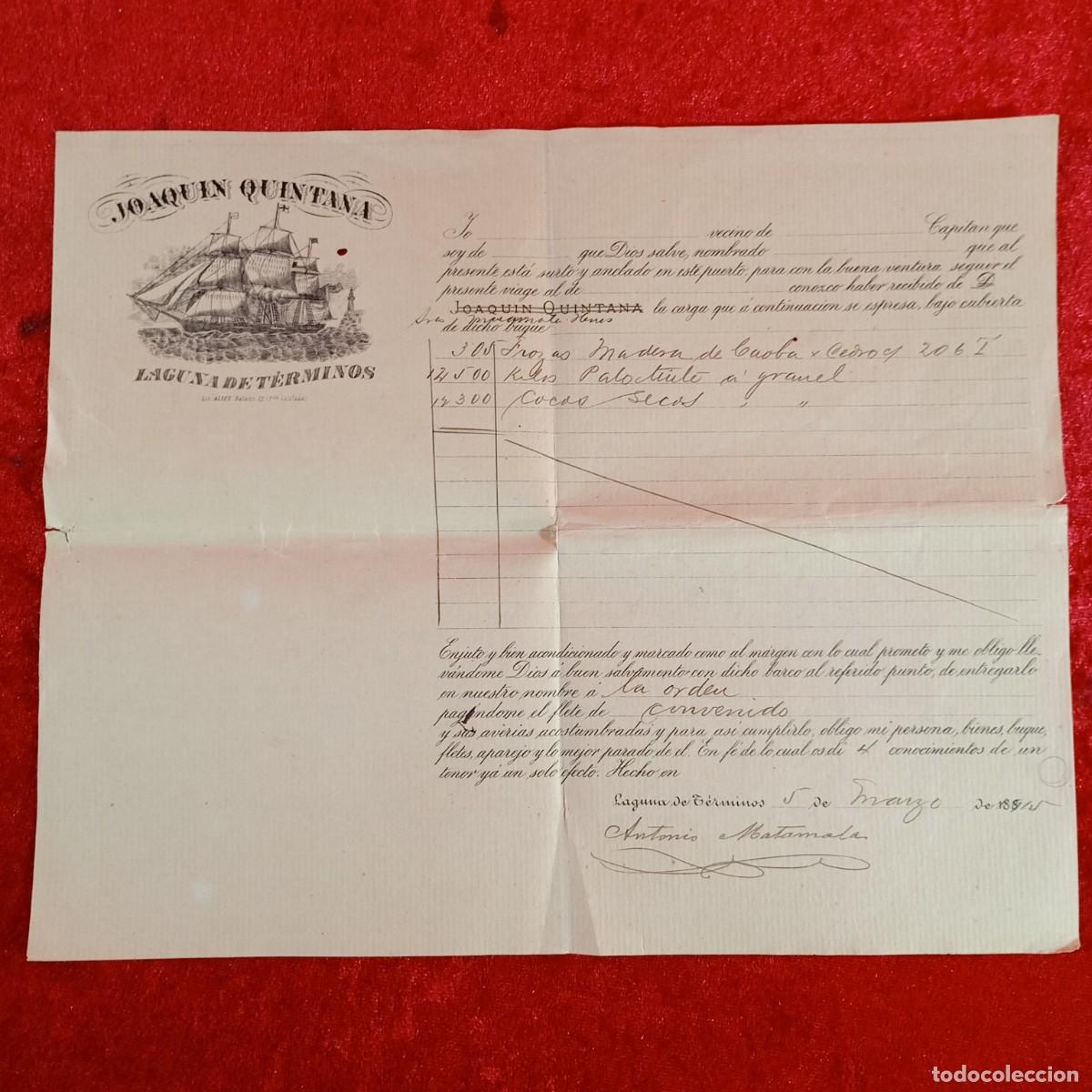 Facturas antiguas: FACTURA COMERCIAL - JOAQUIN QUINTANA LAGUNA DE T&Eacute;RMINOS - MATAMALA 1845 - BUQUES MERCANTILES / 3364