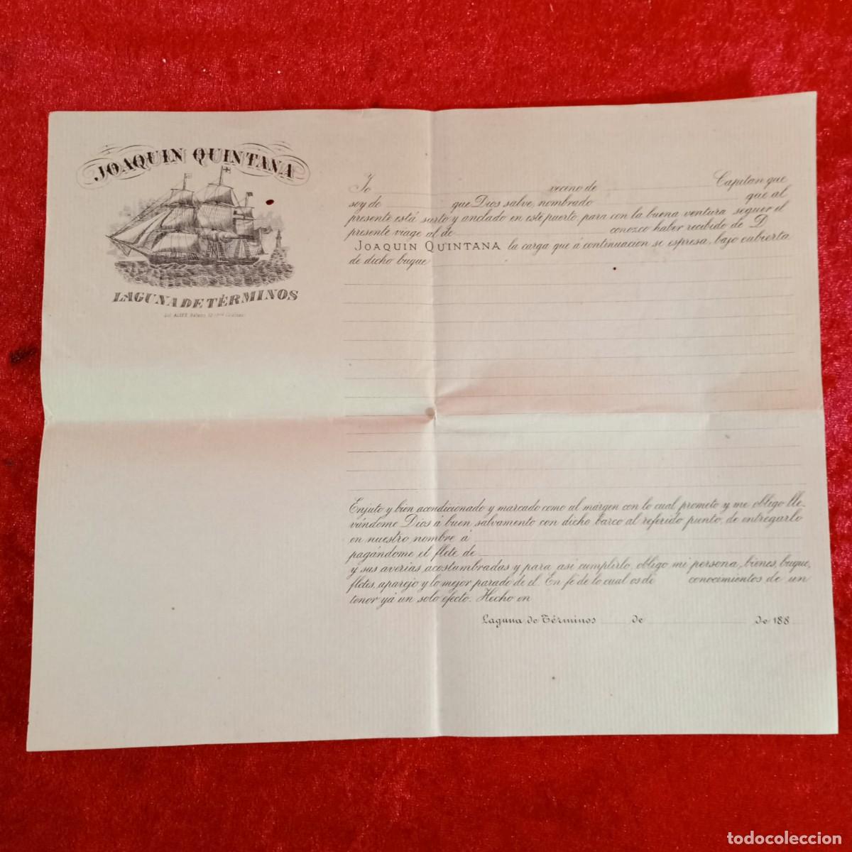 Facturas antiguas: FACTURA COMERCIAL - JOAQUIN QUINTANA LAGUNA DE T&Eacute;RMINOS - BUQUES MERCANTILES - 188? - VACIA / 3366