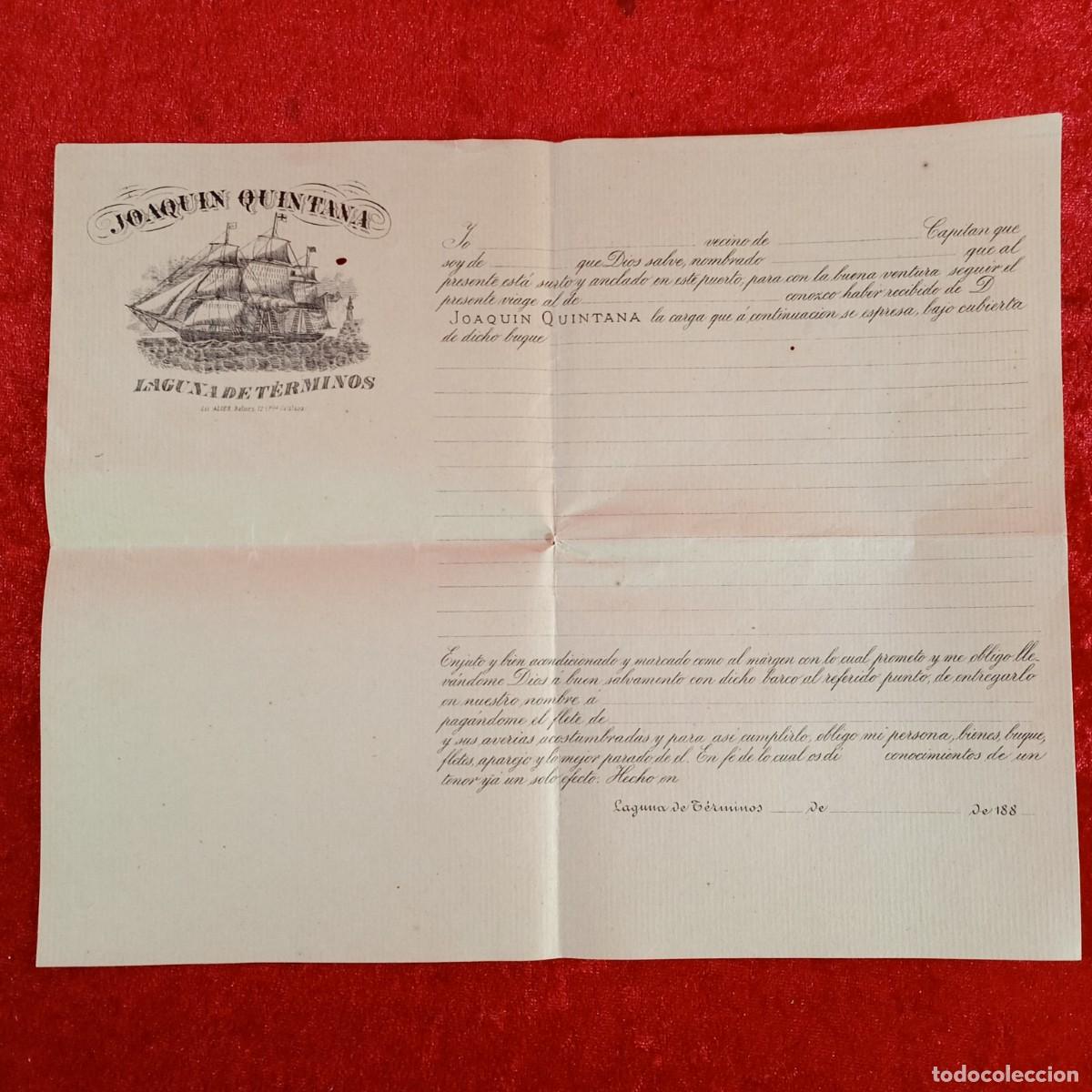 Facturas antiguas: FACTURA COMERCIAL - JOAQUIN QUINTANA LAGUNA DE T&Eacute;RMINOS - BUQUES MERCANTILES - 188? - VACIA / 3367