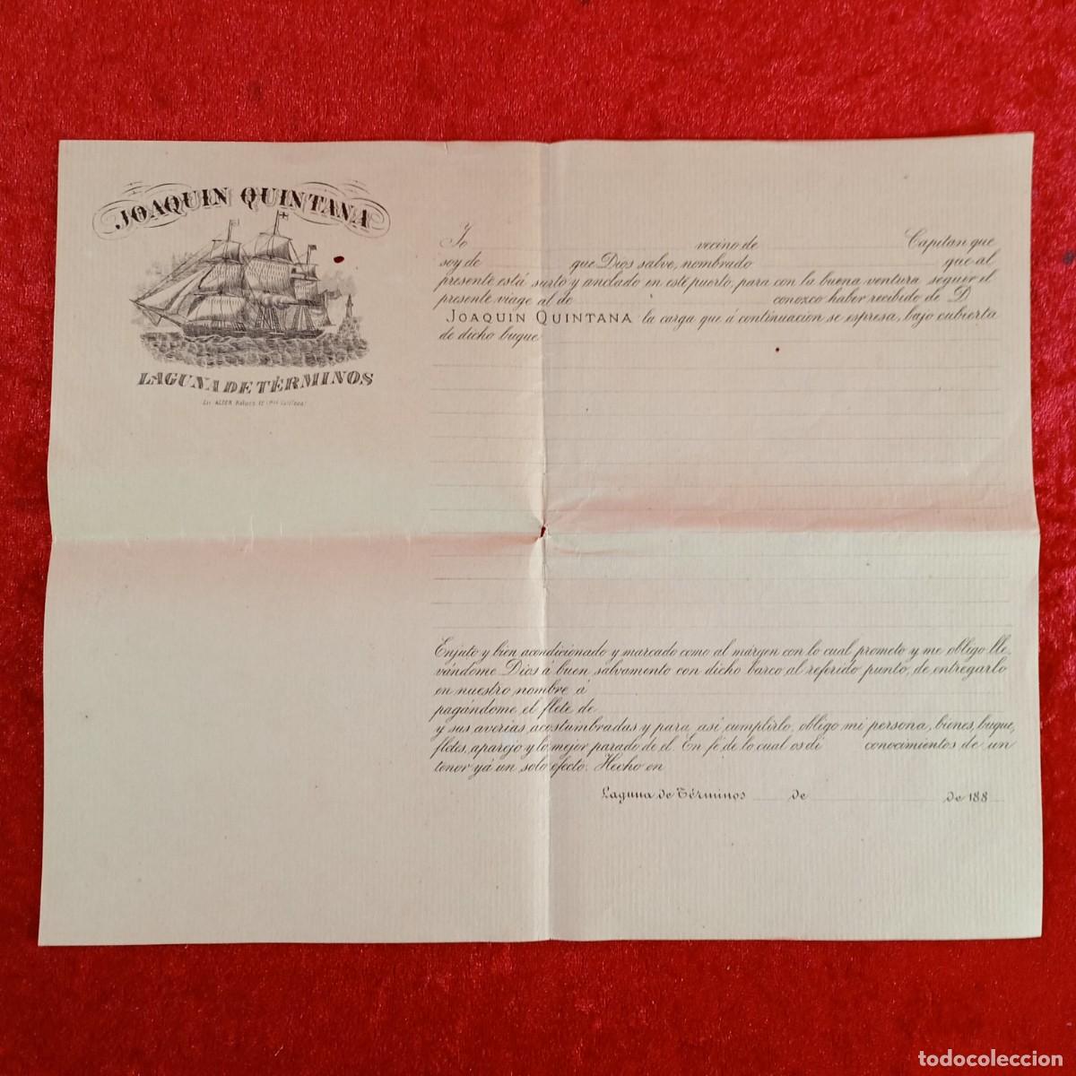 Facturas antiguas: FACTURA COMERCIAL - JOAQUIN QUINTANA LAGUNA DE T&Eacute;RMINOS - BUQUES MERCANTILES - 188? - VACIA / 3368