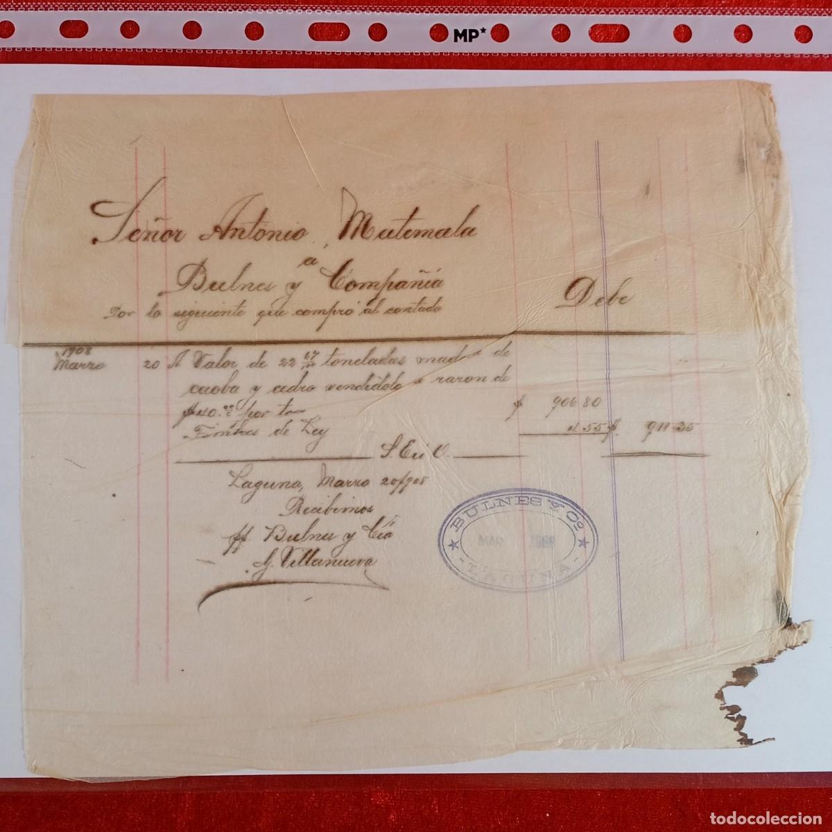 Facturas antiguas: FACTURA-RECIBO - JOAQUIN QUINTANA - ANTONIO MATAMALA - 1908 - EXPORTACION - VILASAR / 3378