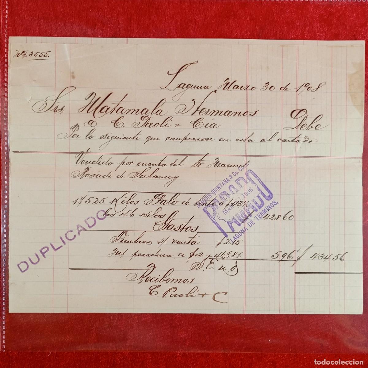 Facturas antiguas: FACTURA-RECIBO COMERCIAL - JOAQUIN QUINTANA - ANTONIO MATAMALA - 1908 - EXPORTACION - VILASAR / 3381
