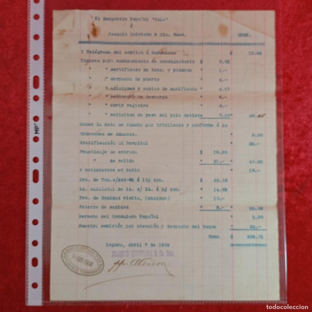 Facturas antiguas: FACTURA COMERCIAL - BERGANT&Iacute;N ESPA&Ntilde;OL XALA - JOAQUIN QUINTANA - 1908 - MATAMALA - EXPORTACION / 3383