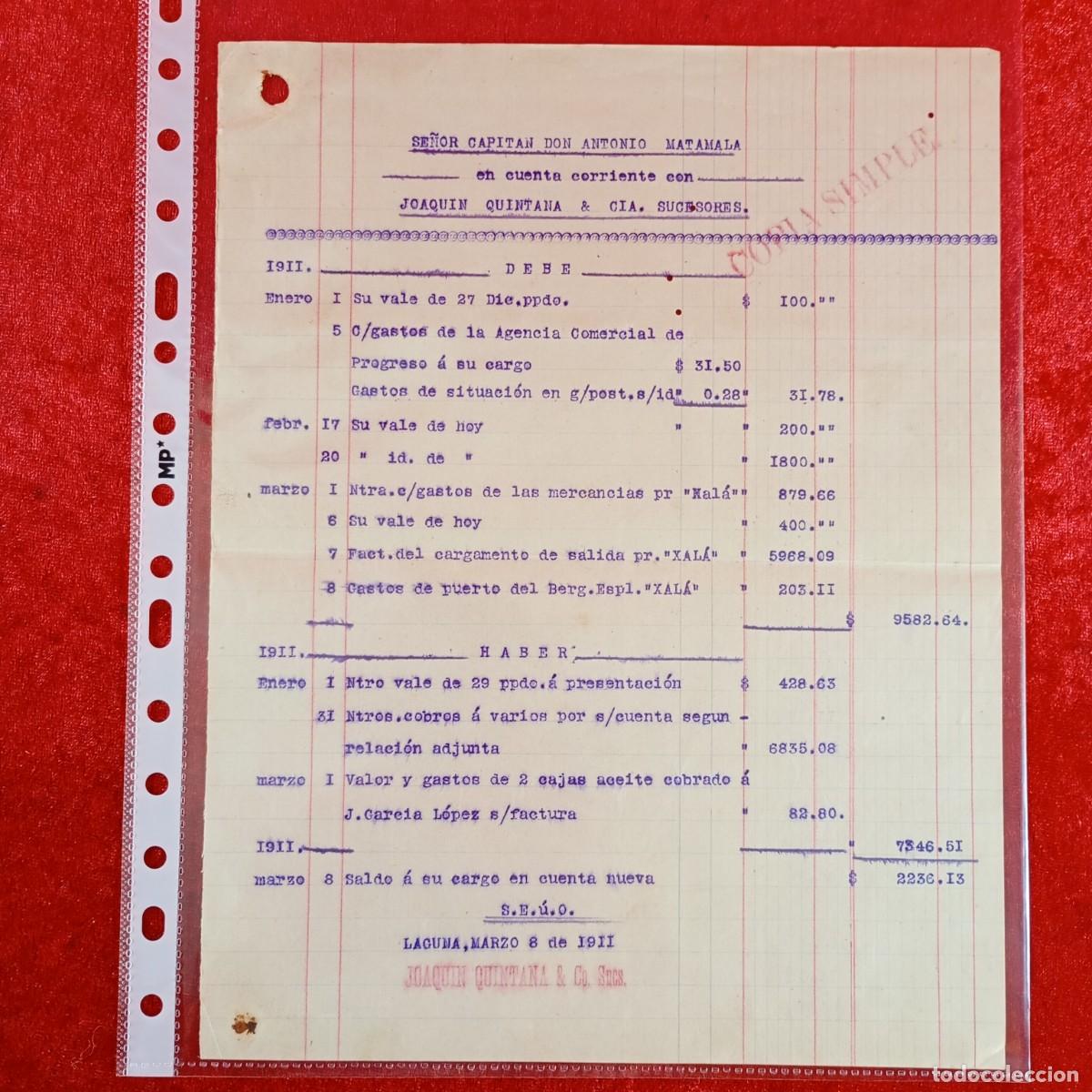 Facturas antiguas: FACTURA COMERCIAL - ANTONIO MATAMALA - JOAQUIN QUINTANA - 1911 - HNOS MATAMALA - EXPORTACION / 3384