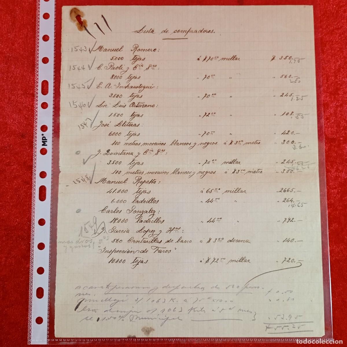 Facturas antiguas: FACTURA - LISTA DE COMPRADORES - HERMANOS MATAMALA - EXPORTADORES - VILASAR / 3395