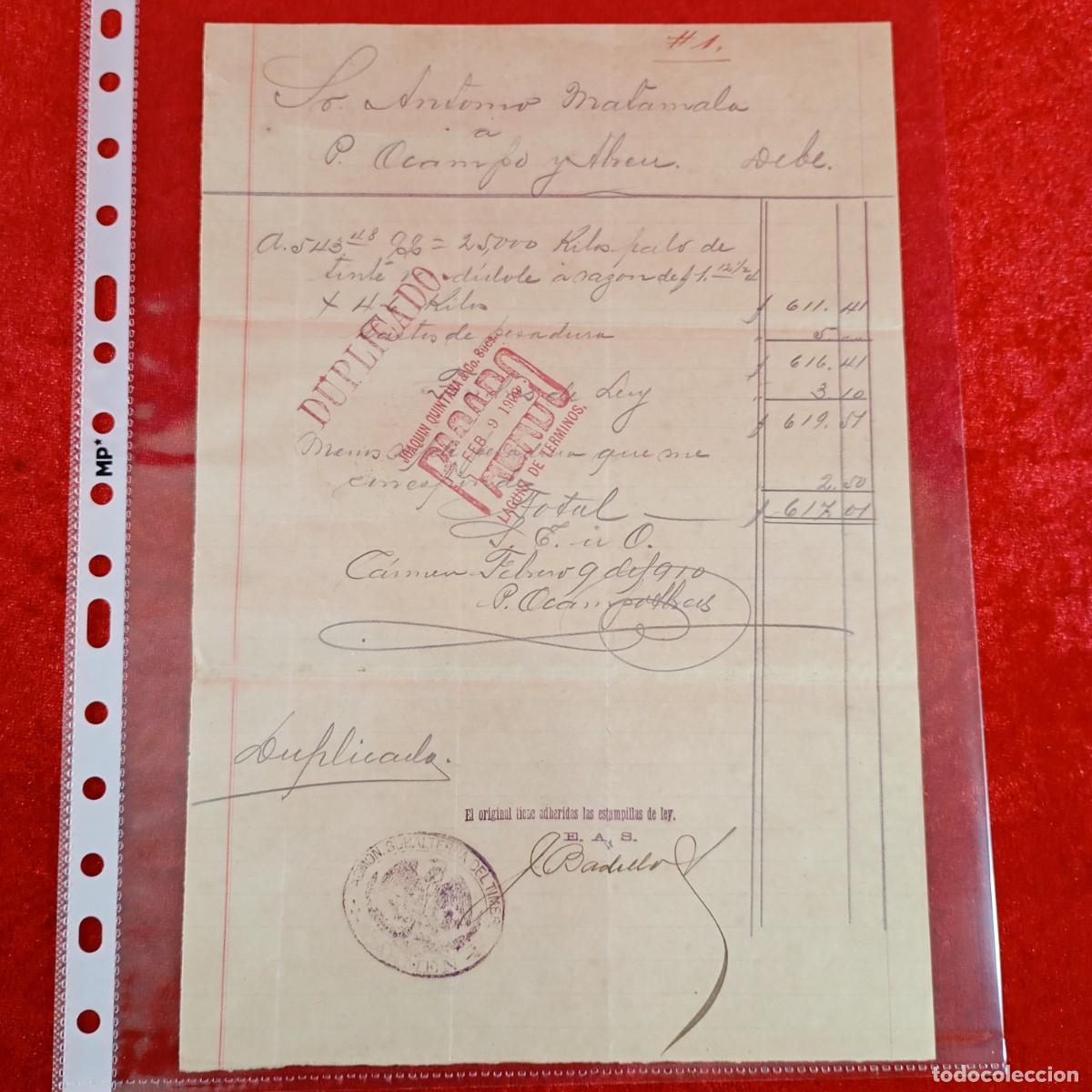 Facturas antiguas: FACTURA COMERCIAL - ANTONIO MATMALA - JOAQUIN QUINTANA - 1910 - HNOS MATAMALA - EXPORTACION / 3410