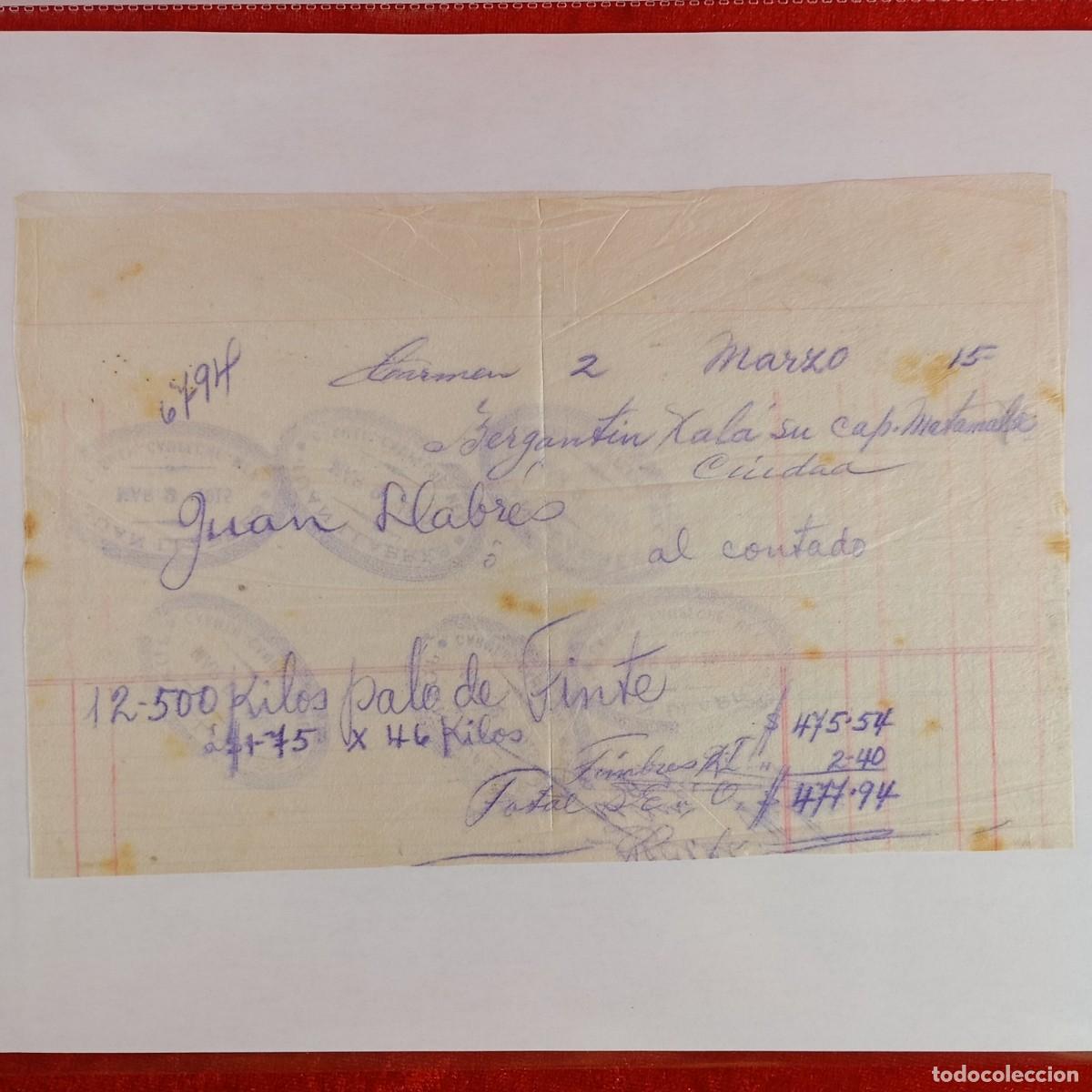 Facturas antiguas: FACTURA COMERCIAL - BERGANTIN XALA - JUAN LLABRES - 1915 - HERMANOS MATAMALA - EXPORTACION / 3411