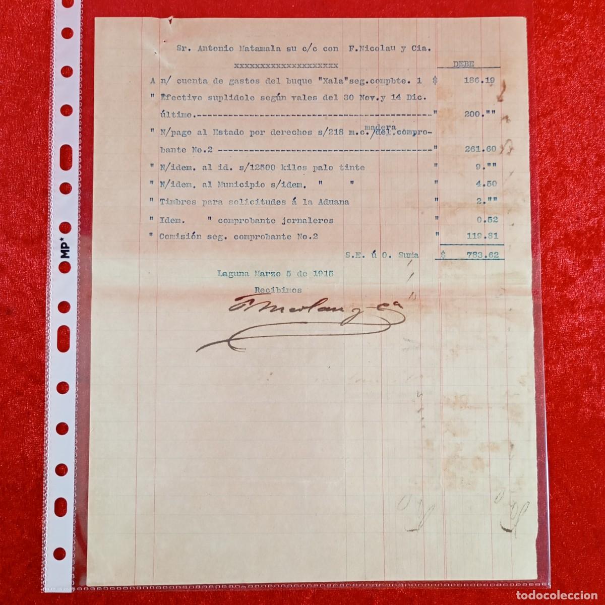 Facturas antiguas: FACTURA COMERCIAL - ANTONIO MATAMALA - F. NICOLAU & CIA - 1915 - MATAMALA - EXPORTACION / 3432