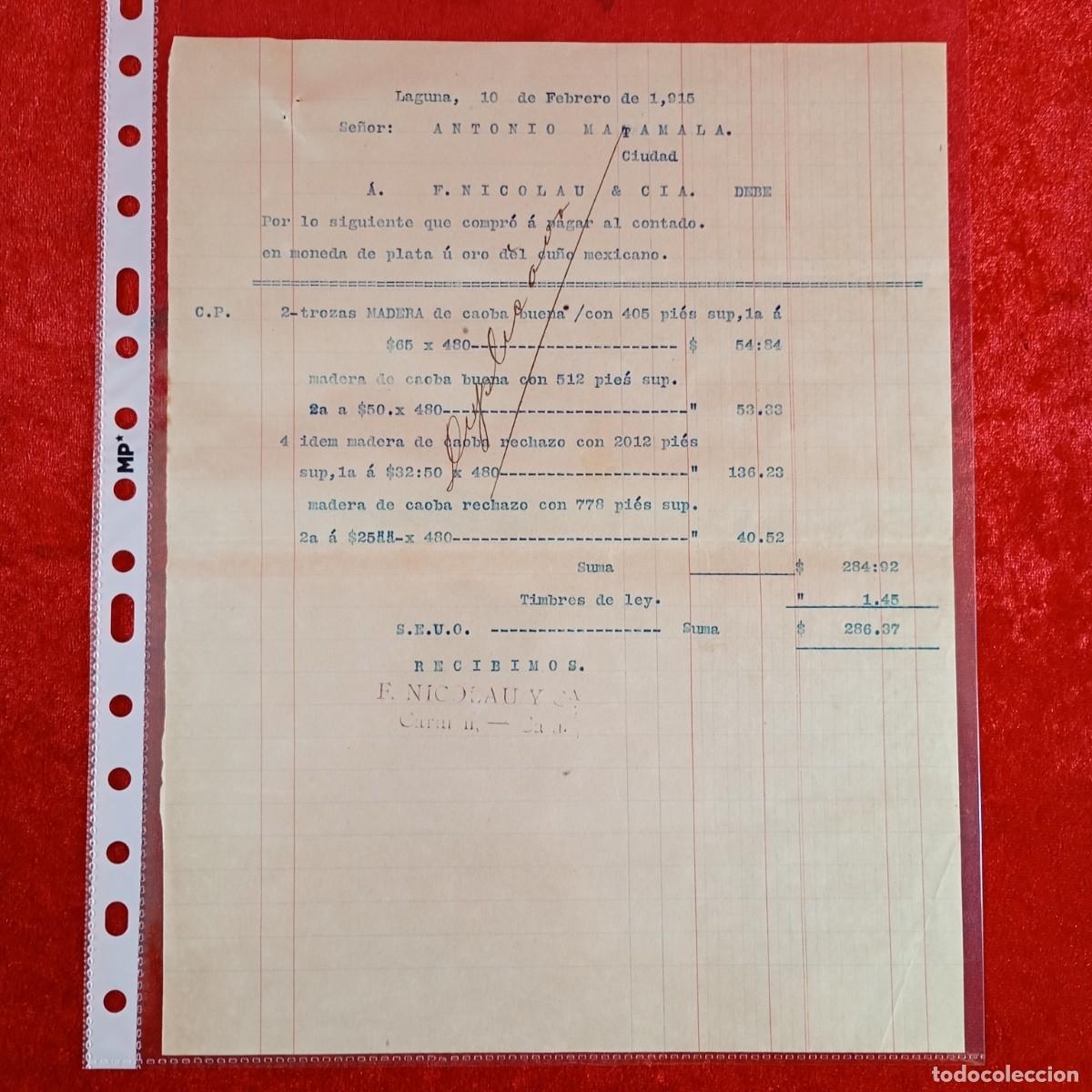 Facturas antiguas: FACTURA COMERCIAL - ANTONIO MATAMALA - F. NICOLAU & CIA - 1915 - MATAMALA - EXPORTACION / 3433