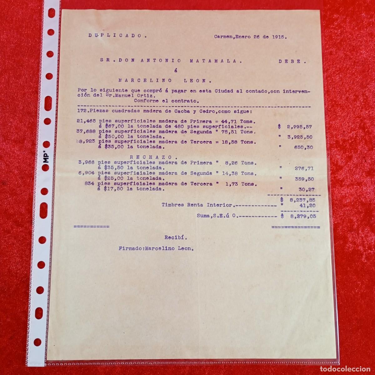 Facturas antiguas: FACTURA COMERCIAL - ANTONIO MATAMALA - MARCELINO LEON - 1915 - MATAMALA - EXPORTACION / 3434