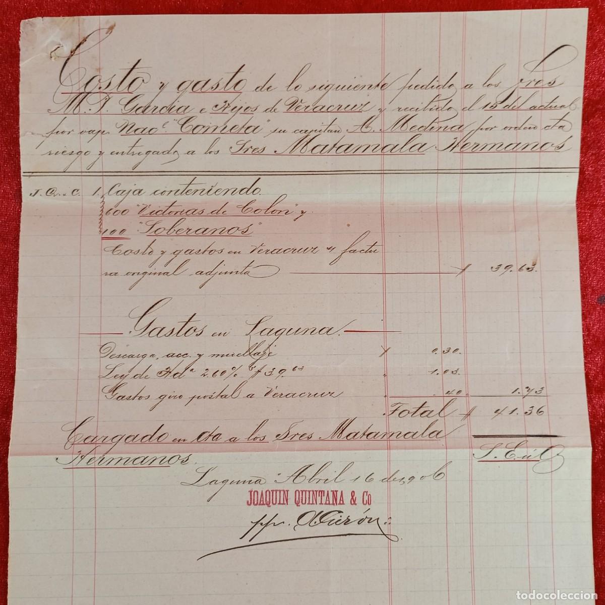 Facturas antiguas: FACTURA COMERCIAL - M.P. GARCIA E HIJOS - HERMANOS MATAMALA - 1906 - EXPORTACION - VILASAR / 3455