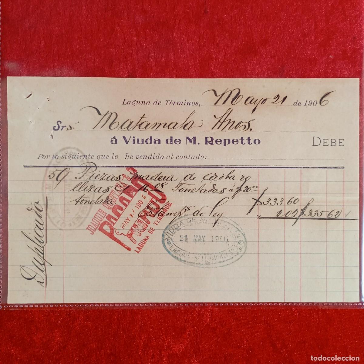 Facturas antiguas: FACTURA COMERCIAL - HERMANOS MATAMALA - VIUDA DE M. REPETTO - 1906 - EXPORTACION - VILASAR / 3467