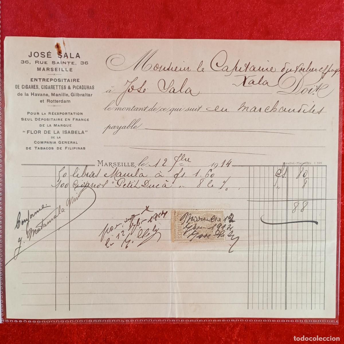 Facturas antiguas: FACTURA COMERCIAL - JOS&Eacute; SALA - NAVIRE ESPAGNOL XALA - 1914 - HNOS MATAMALA - EXPORTADORES / 3485