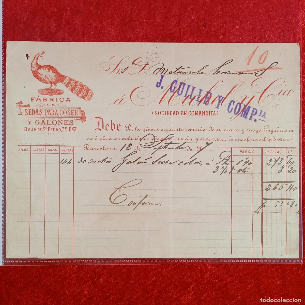 Facturas antiguas: FACTURA COMERCIAL - MICHEL Y CIA - J. GUILLE Y CIA - 1907 - HERMANOS MATAMALA - EXPORTADORES / 3493