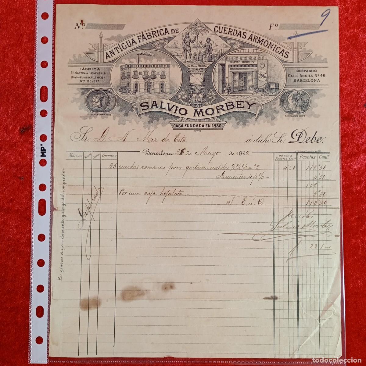 Facturas antiguas: FACTURA COMERCIAL - SALVIO MORBEY - N. MIR - 1899 - HERMANOS MATAMALA - EXPORTADORES / 3503