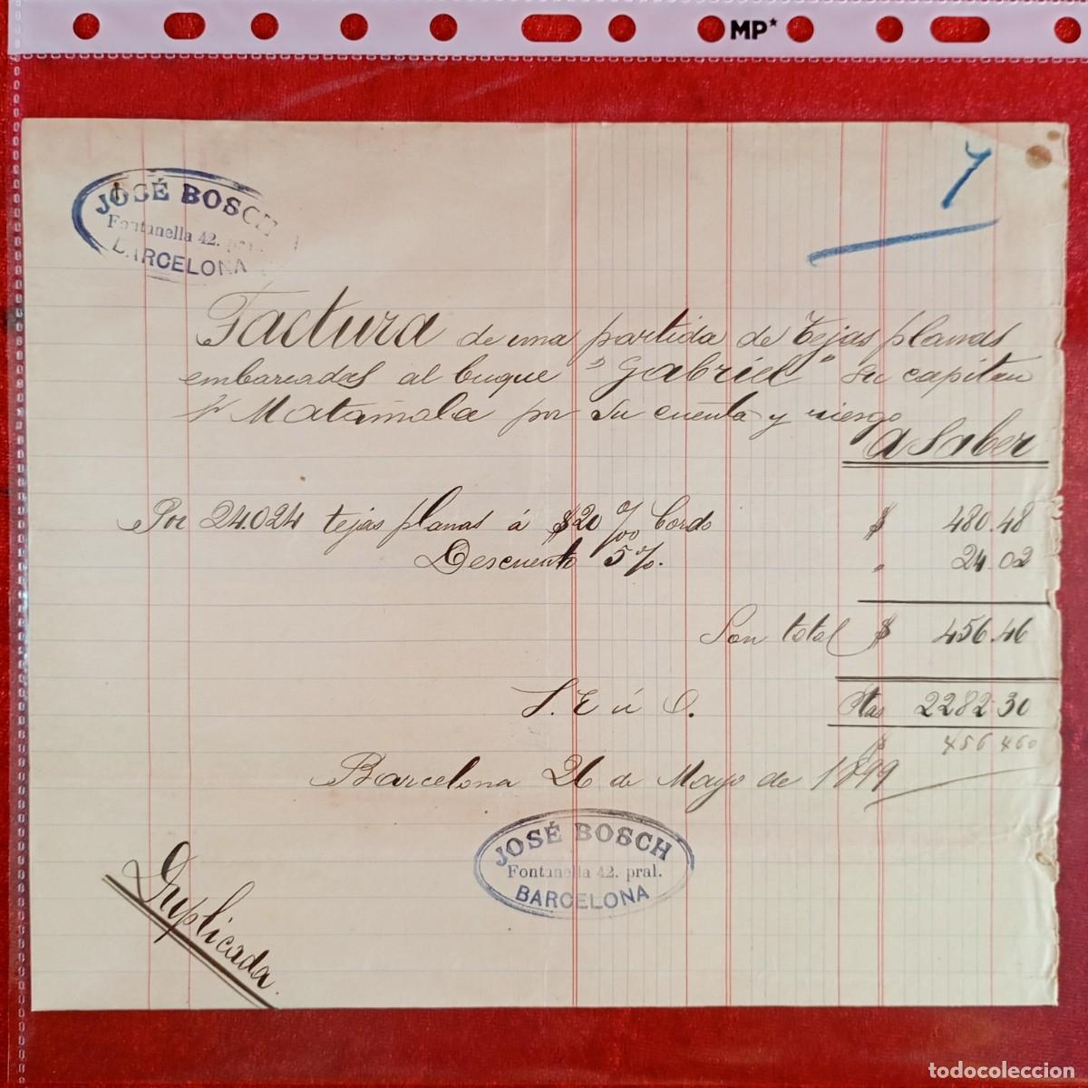 Facturas antiguas: FACTURA COMERCIAL - JOS&Eacute; BOSCH - BUQUE GABRIEL - 1899 - HERMANOS MATAMALA - EXPORTADORES / 3506