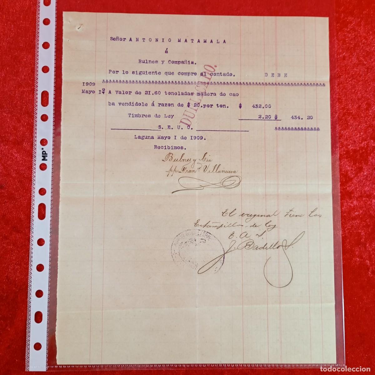 Facturas antiguas: FACTURA COMERCIAL - BULNES Y COMPA&Ntilde;IA - 1909 - HERMANOS MATAMALA - EXPORTADORES / 3509