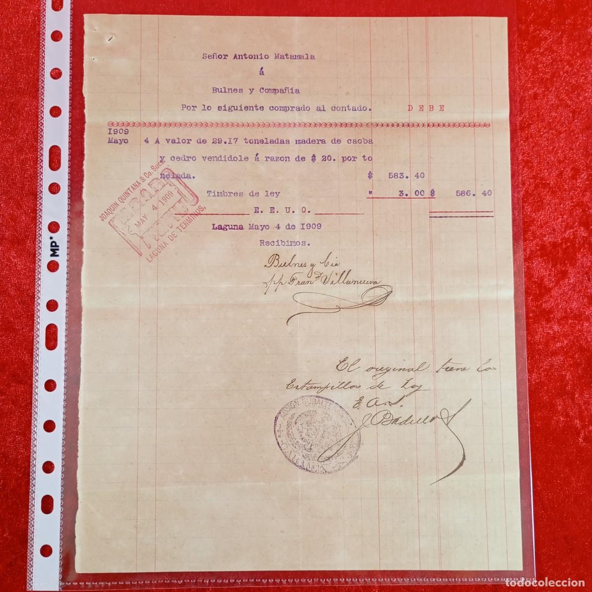 Facturas antiguas: FACTURA COMERCIAL - BULNES Y COMPA&Ntilde;IA - 1909 - HERMANOS MATAMALA - EXPORTADORES / 3510
